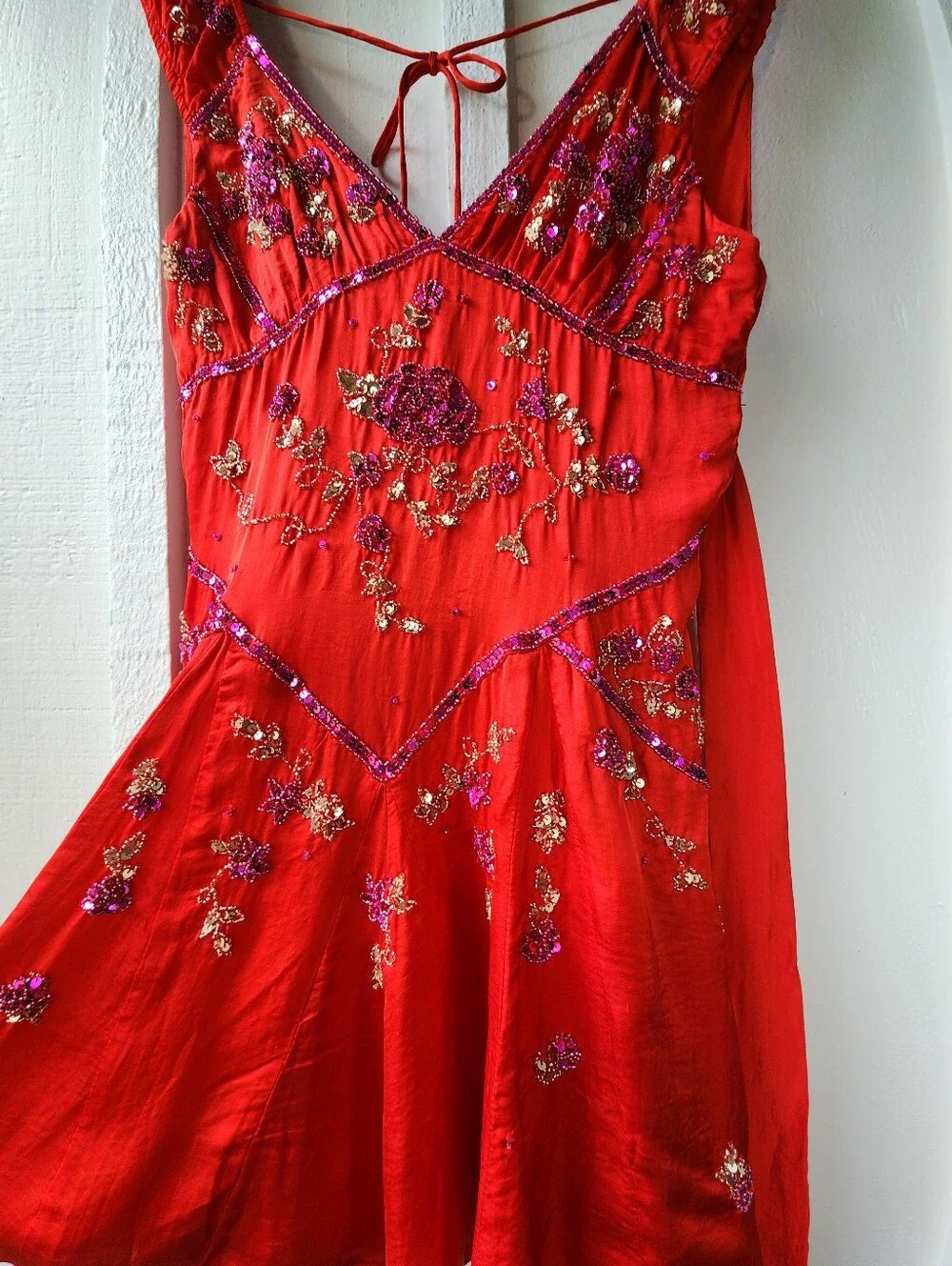 FREE PEOPLE Bali Juliet Embroidered Mini Dress In Tropic Red Size XS